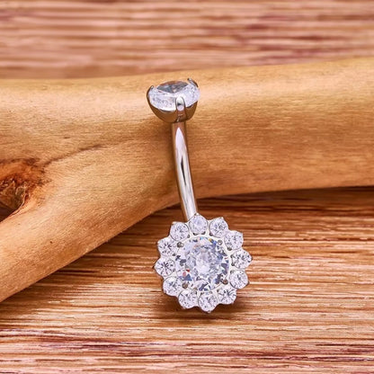 Piercing Banana Bell de Titânio G23 Flor Cravejada em Zircônia
