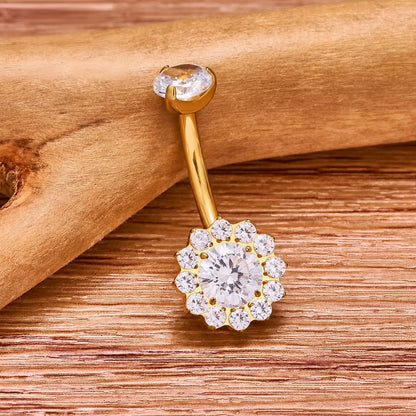Piercing Banana Bell de Titânio G23 Flor Cravejada em Zircônia