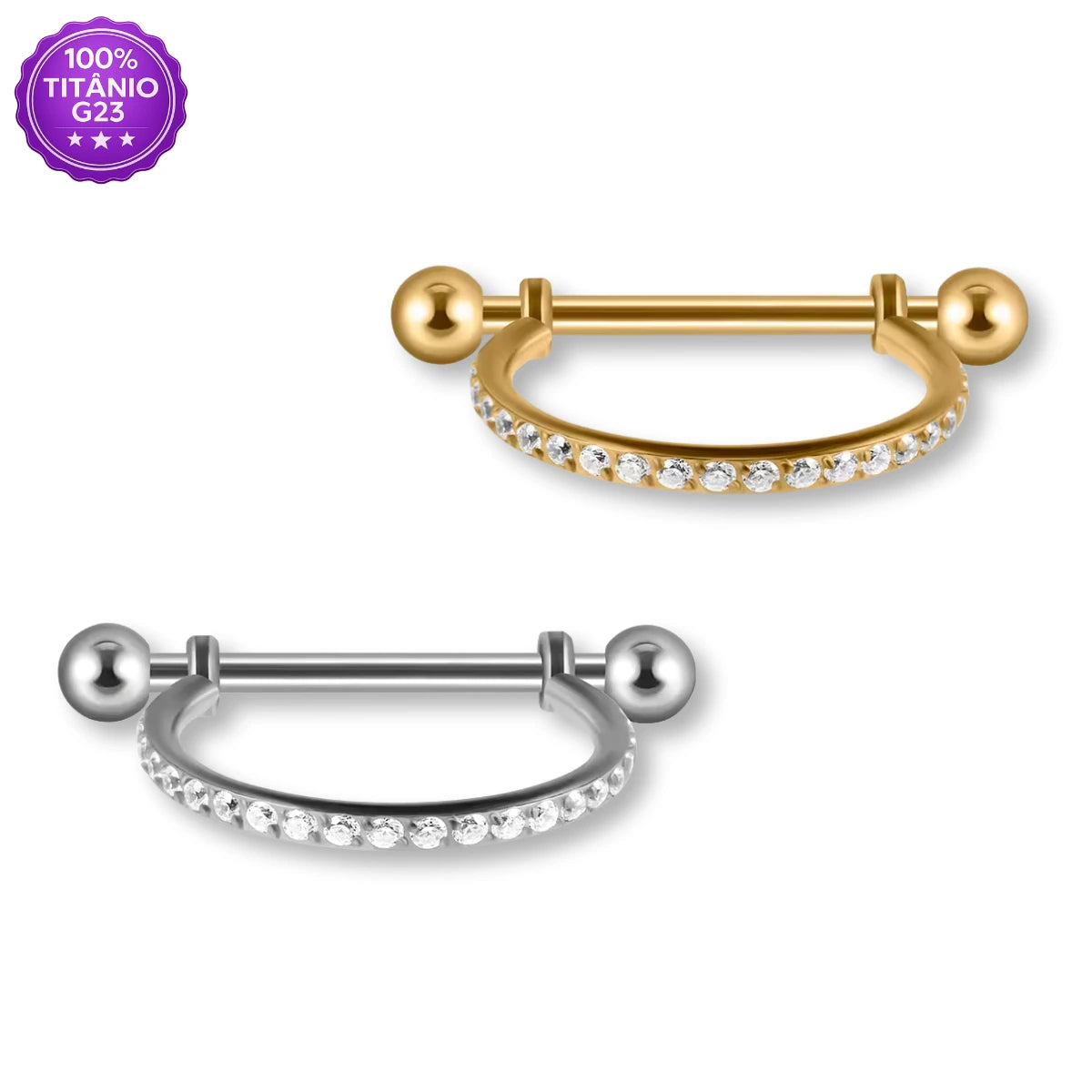 Piercing barbell de titânio G23 com arco de zircônias