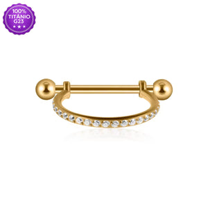 Barbell de titânio G23 com arco de zircônias dourado