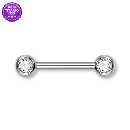 Piercing Barbell Reto de Titânio G23 com Pontas Cravejadas em Zircônia