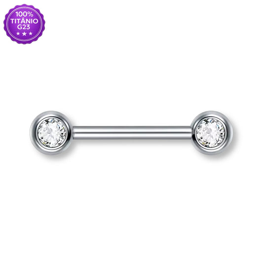 Piercing Barbell Reto de Titânio G23 com Pontas Cravejadas em Zircônia