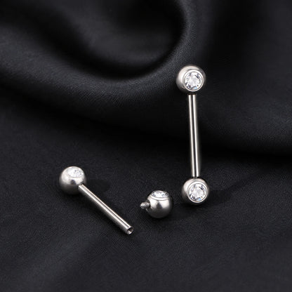 Piercing Barbell Reto de Titânio G23 com Pontas Cravejadas em Zircônia