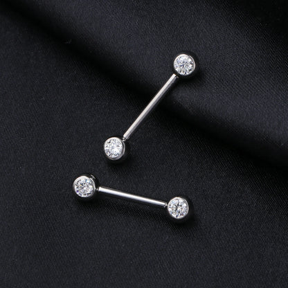 Piercing Barbell Reto de Titânio G23 com Pontas Cravejadas em Zircônia