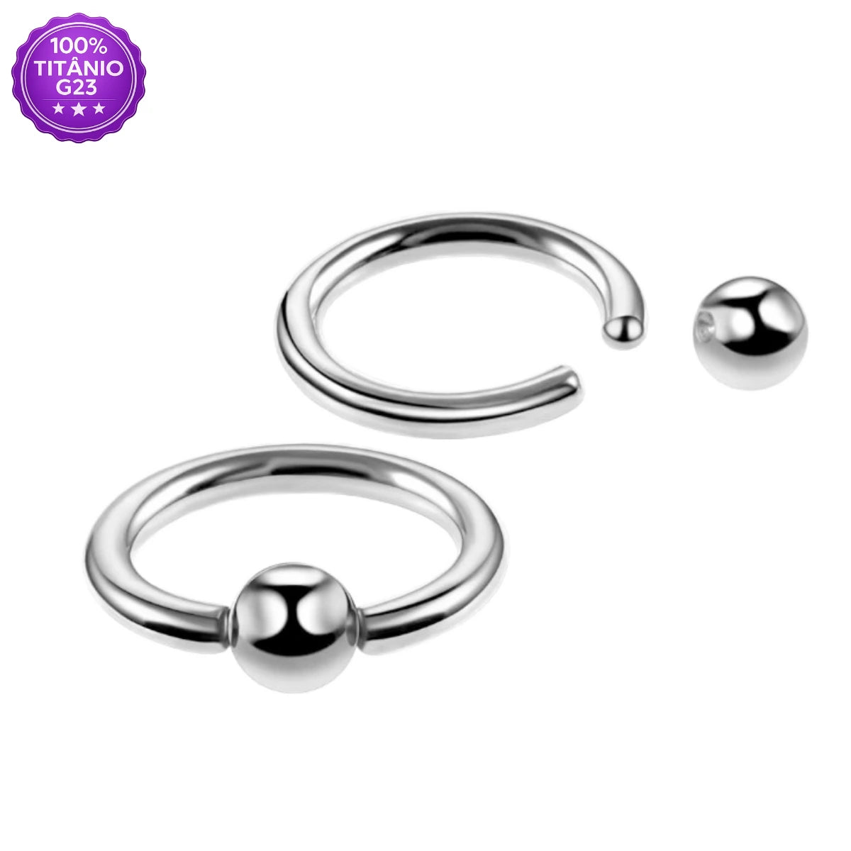 Piercing Captive Titânio G23 com bolinha lisa