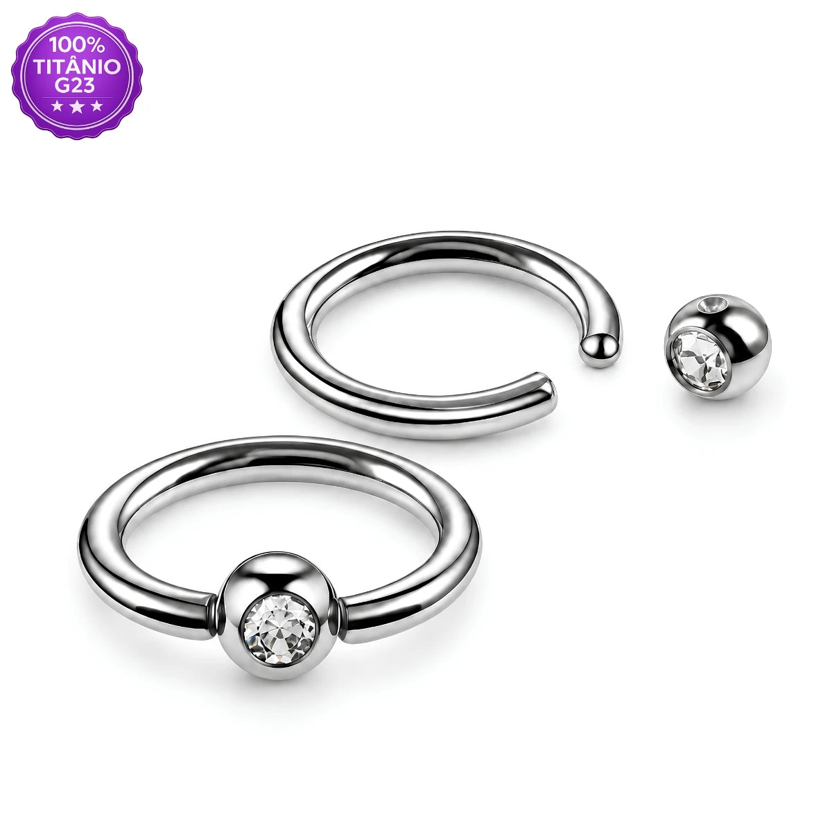 Piercing captive em titânio G23 com bolinha de zircônia