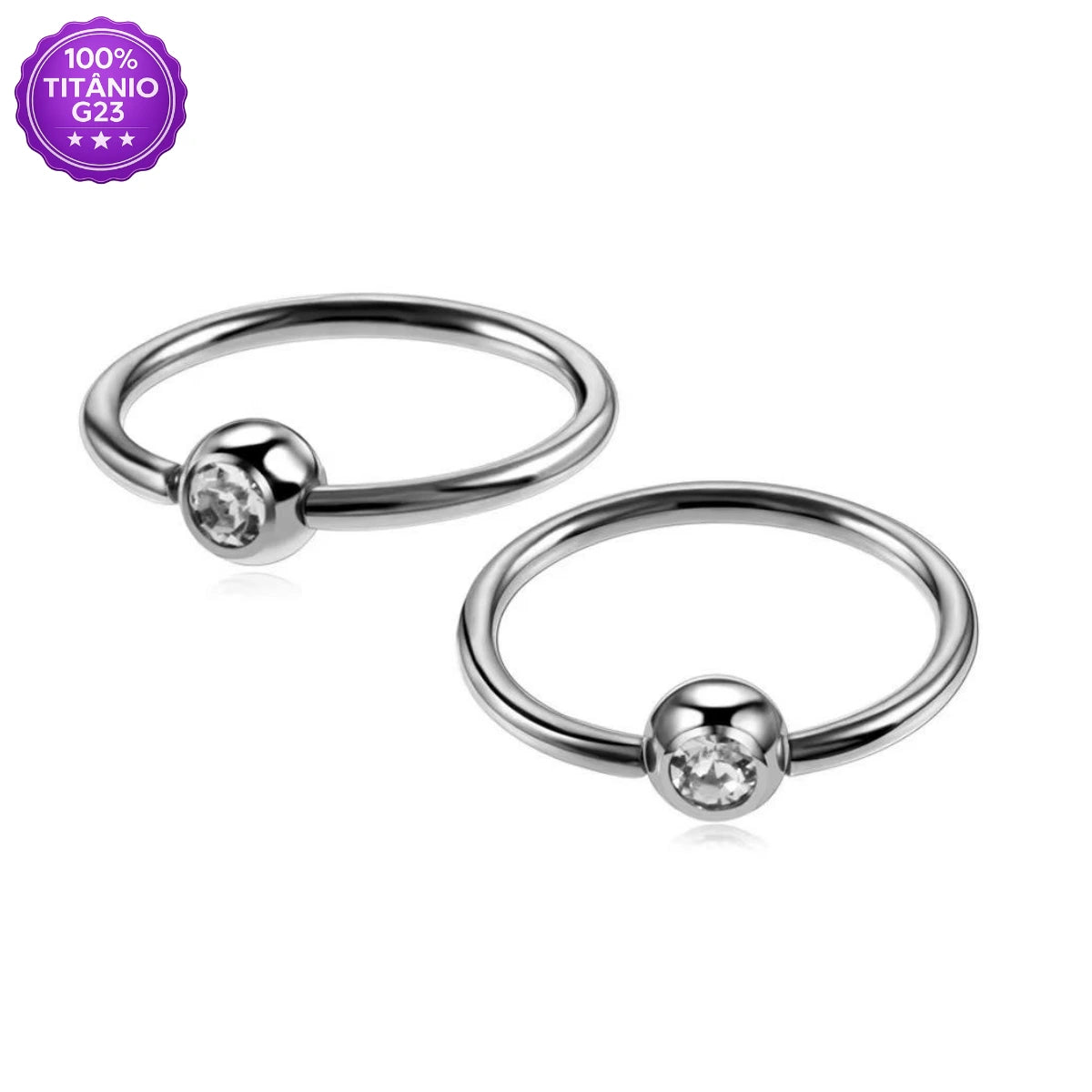 Piercing argola captive com zircônia em detalhe