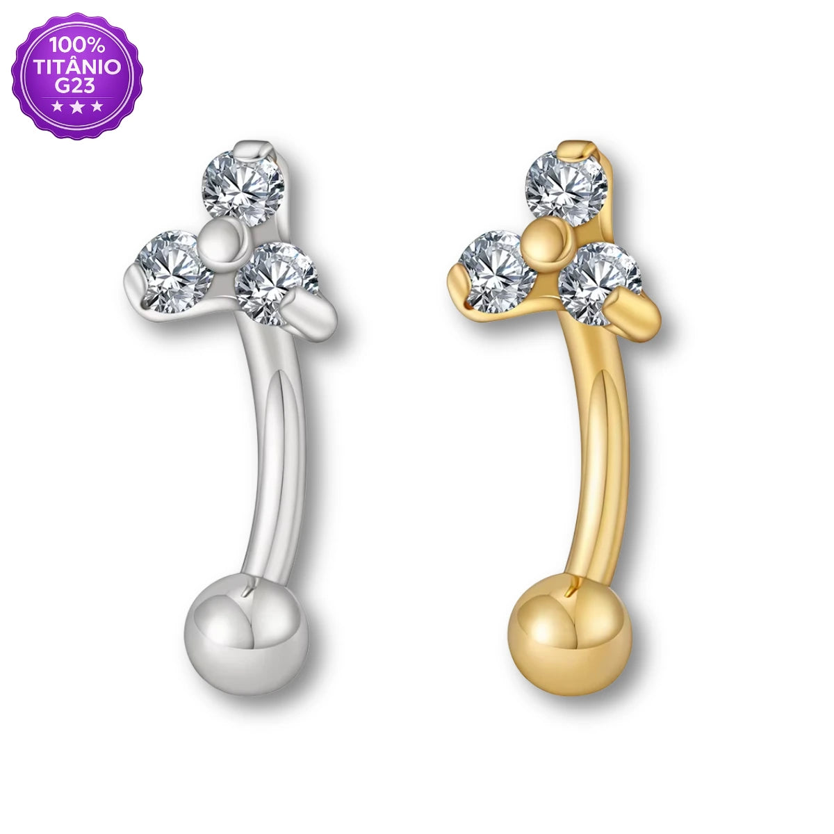 Piercing Curvo Banana Titânio G23 3 Zircônias