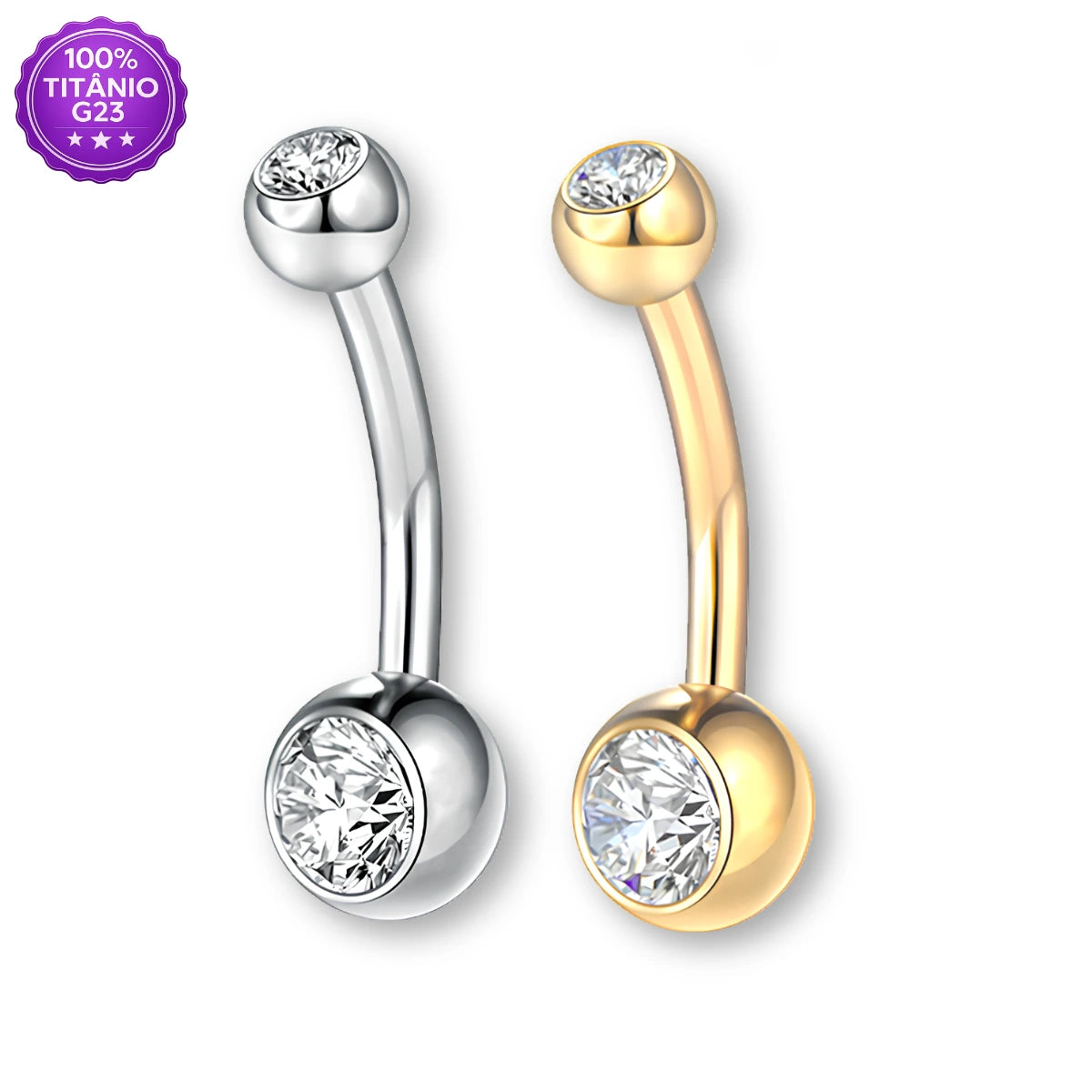 Piercing Banana Bell Titânio G23 com Zircônias Redondas