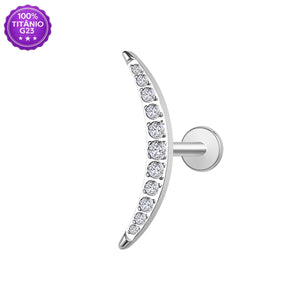 Piercing Labret Curvo prateado com 11 zircônias