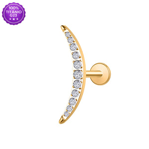 Piercing Labret Curvo dourado com 11 zircônias