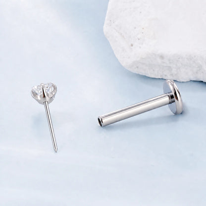 Piercing Labret Push Pin de Titânio G23 com Pedra de Zircônia em Formato