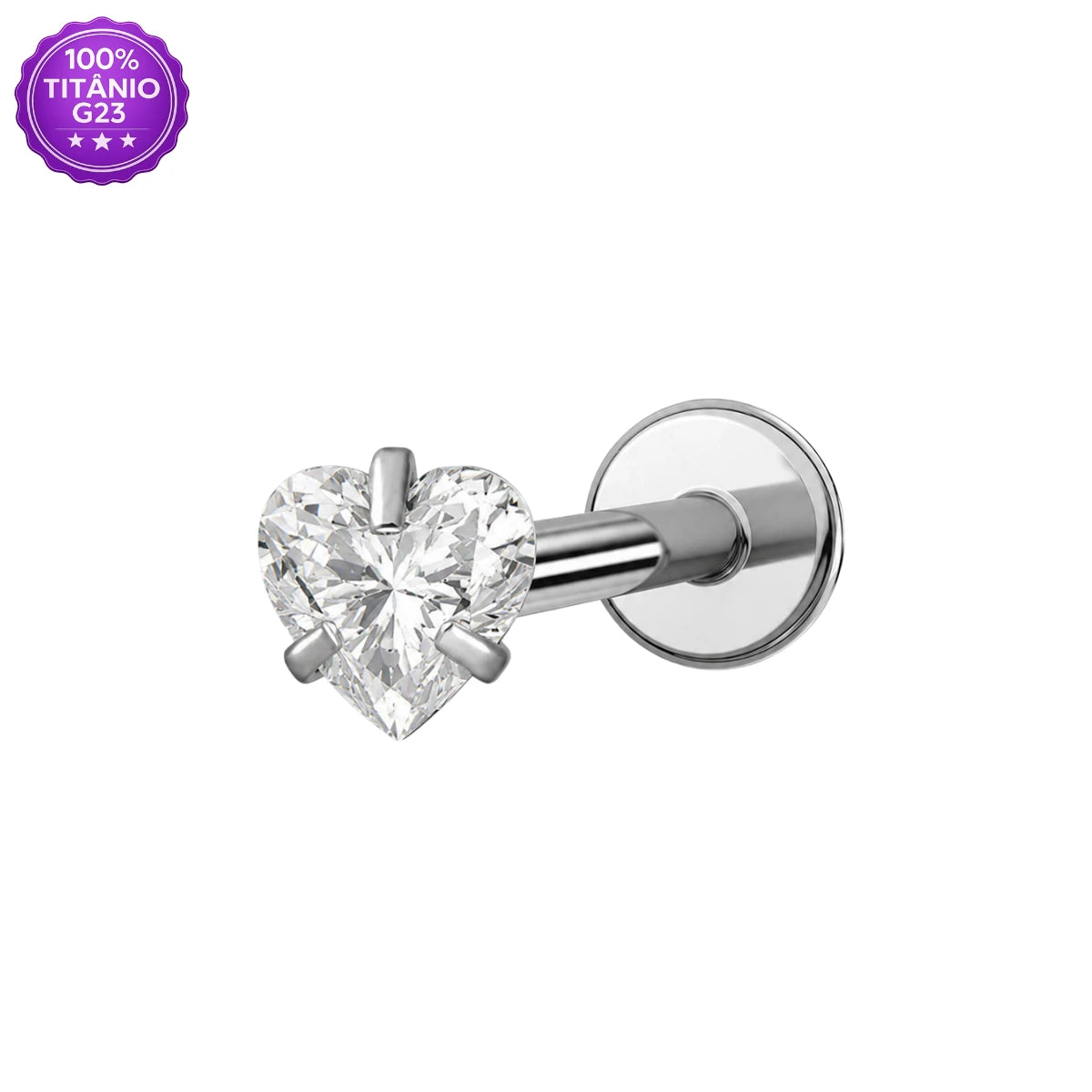Piercing Labret Push Pin de Titânio G23 com Pedra de Zircônia em Formato