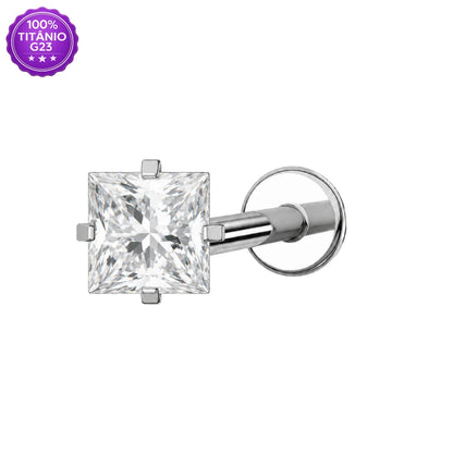 Piercing Labret Push Pin de Titânio G23 com Pedra de Zircônia em Formato