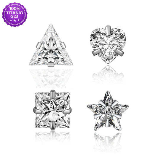 Piercing Labret Push Pin de Titânio G23 com Pedra de Zircônia em Formato
