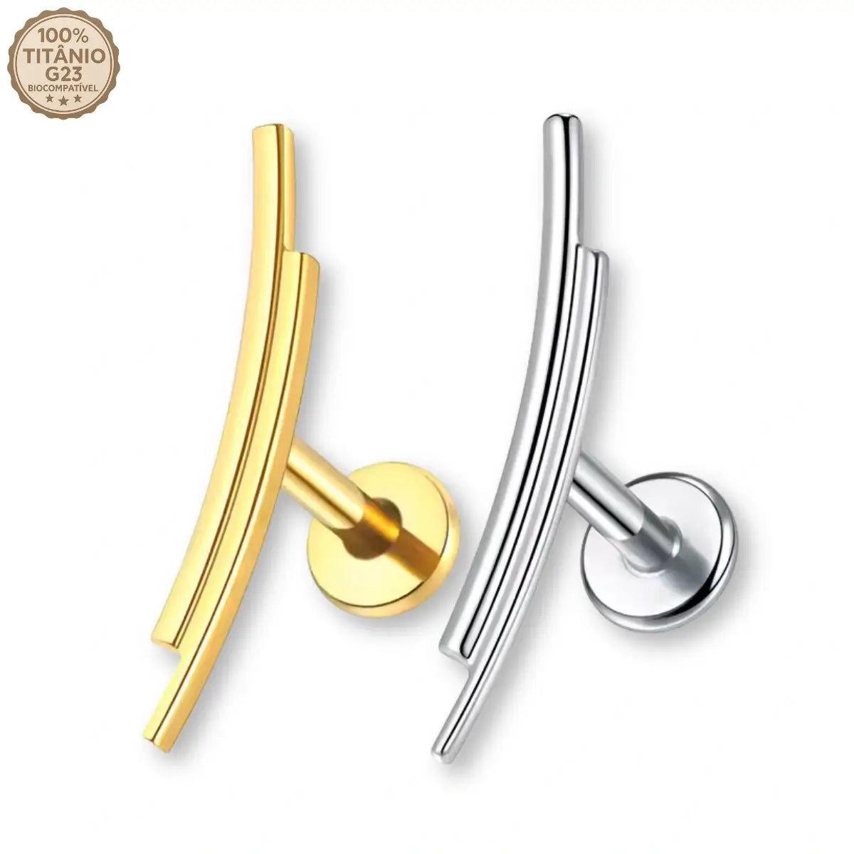 Piercing Labret em Titânio G23 com Topo Minimalista de 2 Barras Curvas