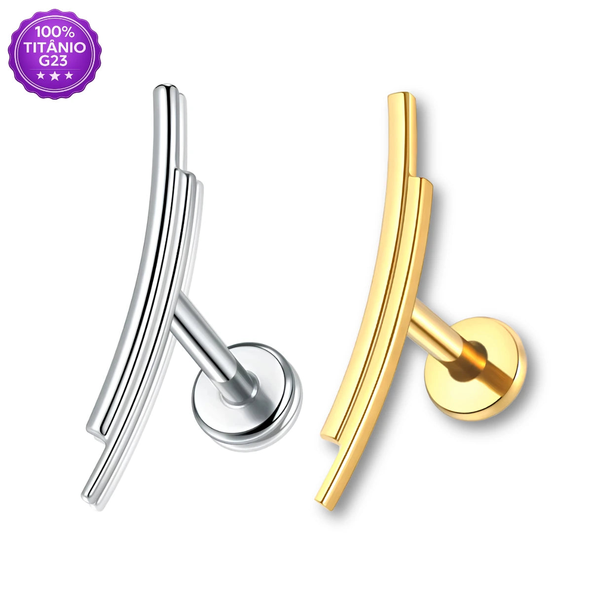 Piercing Labret em Titânio G23 com Topo Minimalista de 2 Barras Curvas