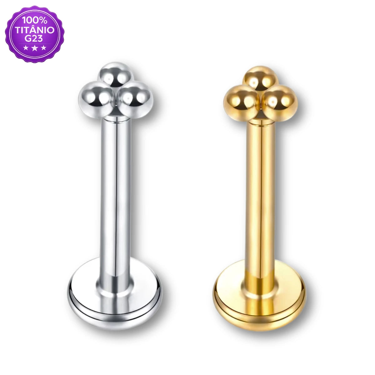 Piercing Labret Titânio G23 Topo 3 Bolinhas
