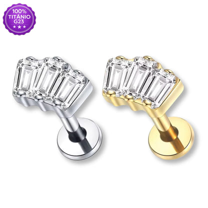 Piercing Labret de Titânio 3 Retângulos em Zircônia