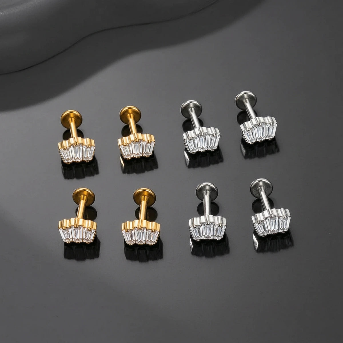 Piercing Labret de Titânio 3 Retângulos em Zircônia