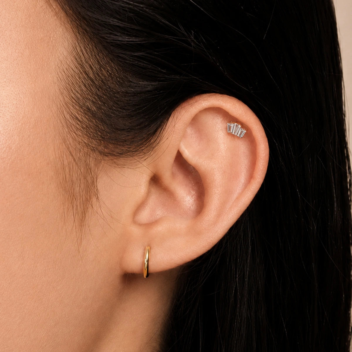 Piercing Labret de Titânio 3 Retângulos em Zircônia