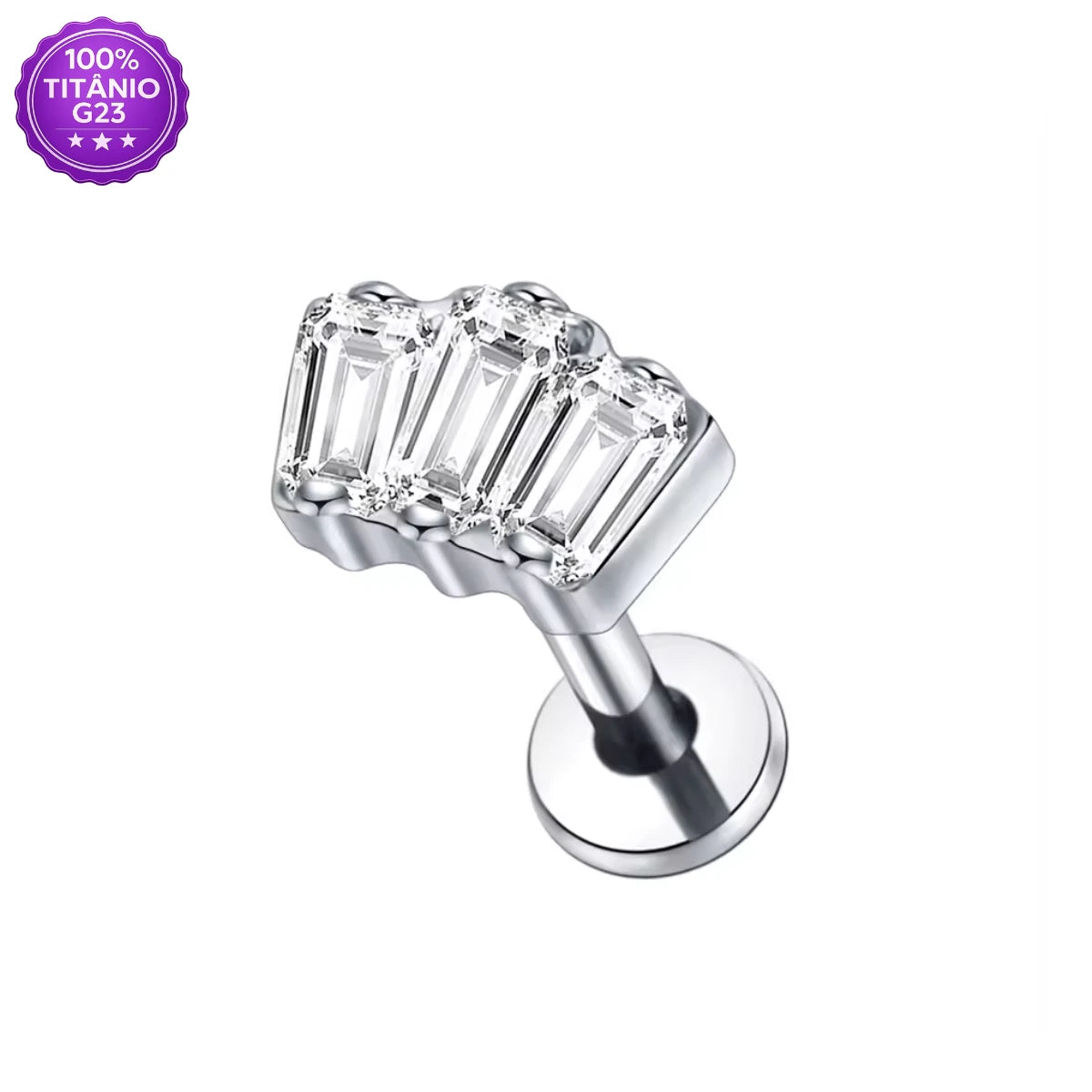 Piercing Labret de Titânio 3 Retângulos em Zircônia