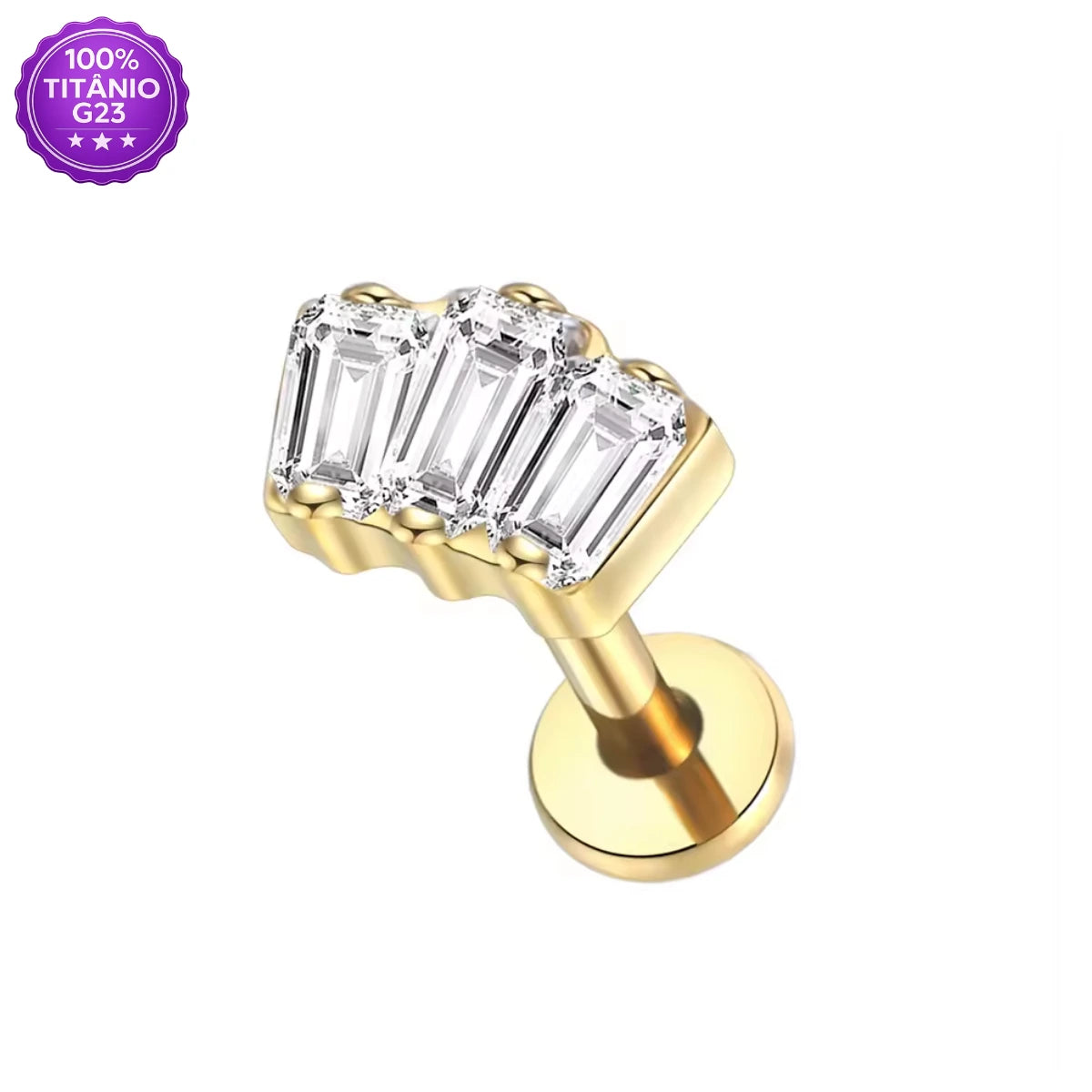 Piercing Labret de Titânio 3 Retângulos em Zircônia