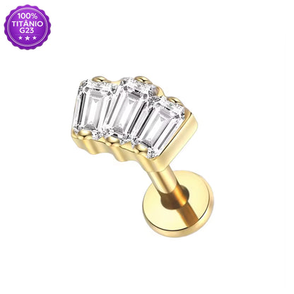 Piercing Labret de Titânio 3 Retângulos em Zircônia