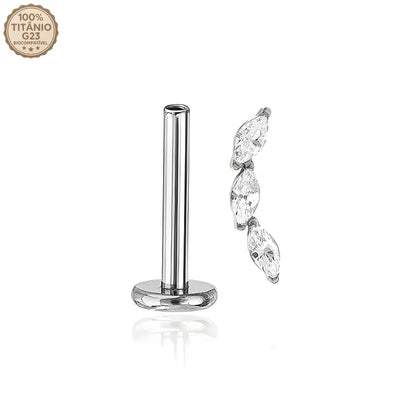 Piercing Labret de Titânio com 3 Zircônias Curvadas