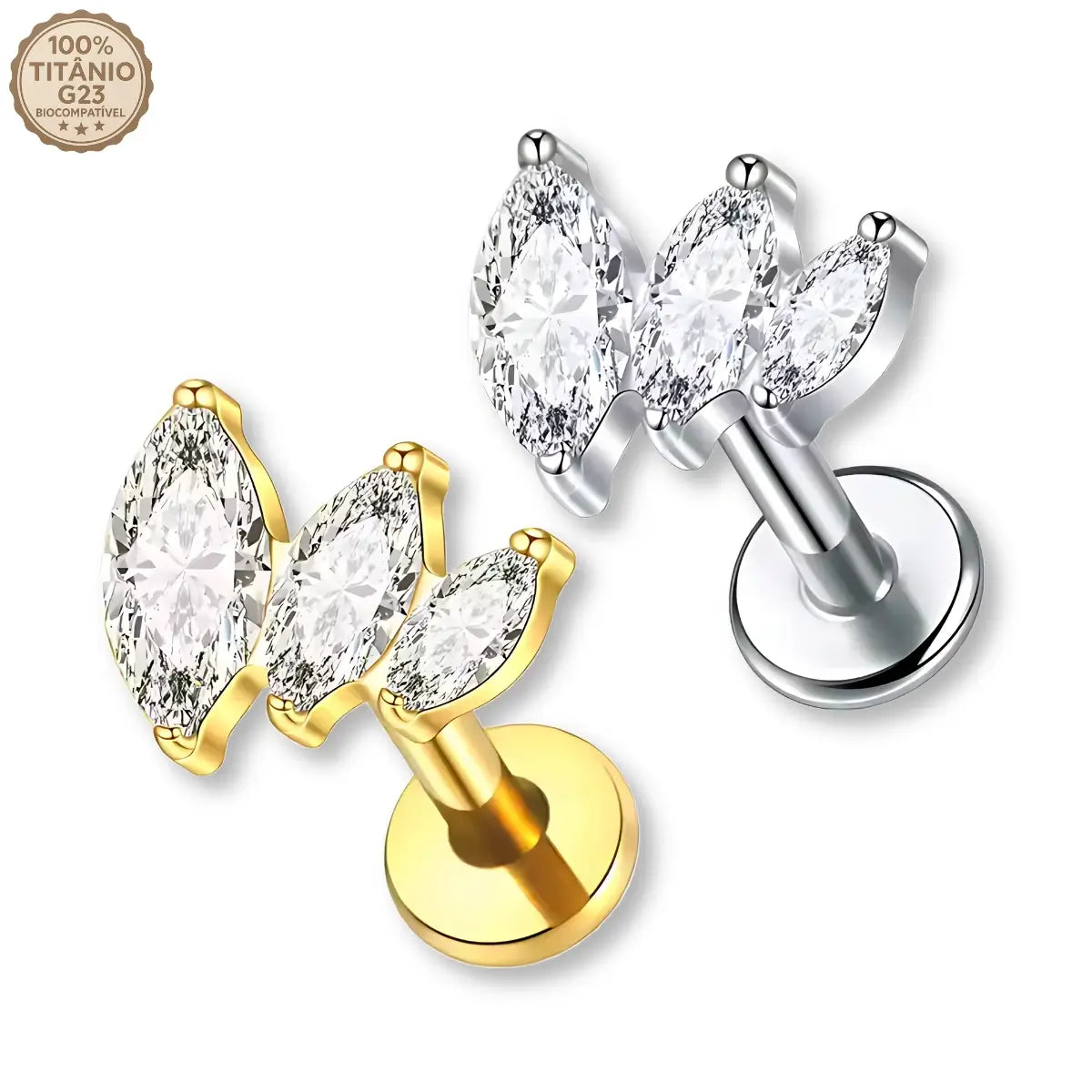 Piercing Labret de Titânio com 3 Zircônias