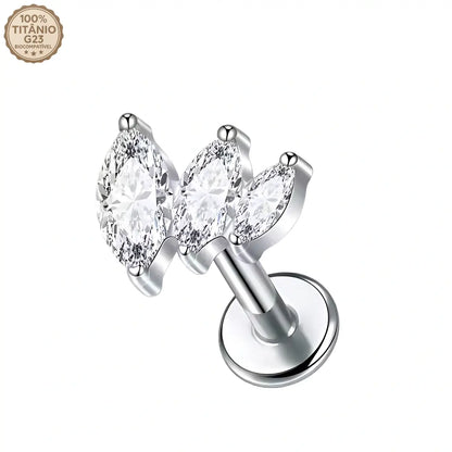 Piercing Labret de Titânio com 3 Zircônias