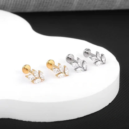 Piercing Labret de Titânio 4 Folhas em Zircônia