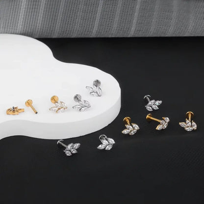 Piercing Labret de Titânio 4 Folhas em Zircônia