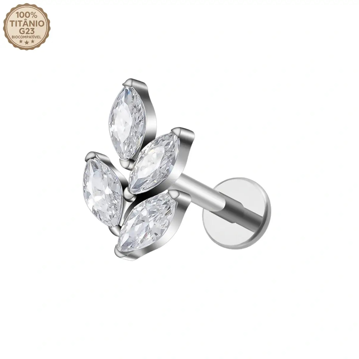 Piercing Labret de Titânio 4 Folhas em Zircônia