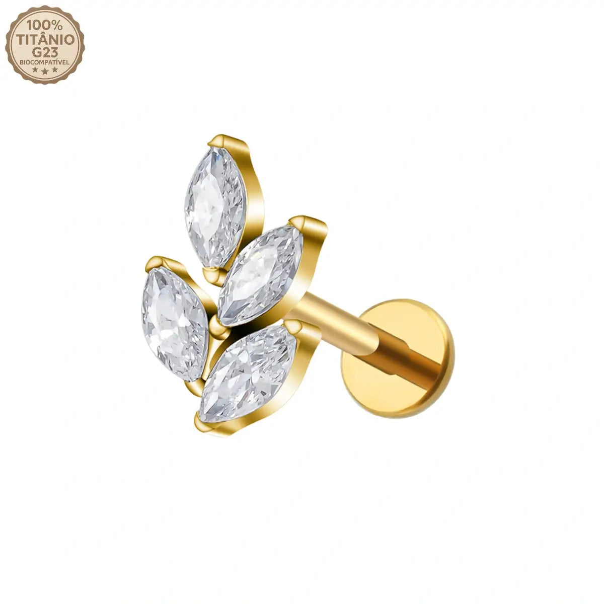 Piercing Labret de Titânio 4 Folhas em Zircônia