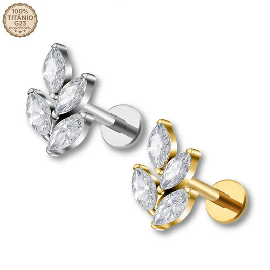 Piercing Labret de Titânio 4 Folhas em Zircônia