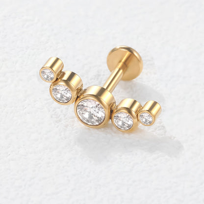 Piercing Labret de Titânio Cluster Curvo com 5 Zircônias Redondas