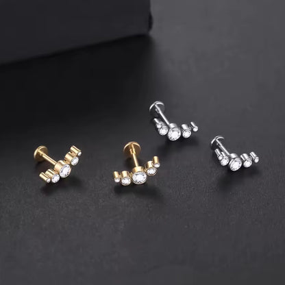 Piercing Labret de Titânio Cluster Curvo com 5 Zircônias Redondas