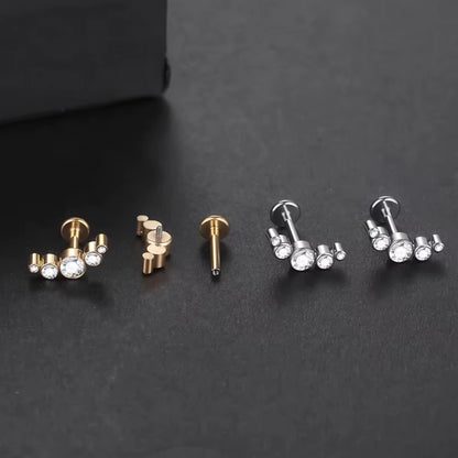 Piercing Labret de Titânio Cluster Curvo com 5 Zircônias Redondas