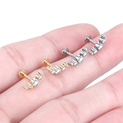 Piercing Labret de Titânio Cluster Curvo com 5 Zircônias Redondas