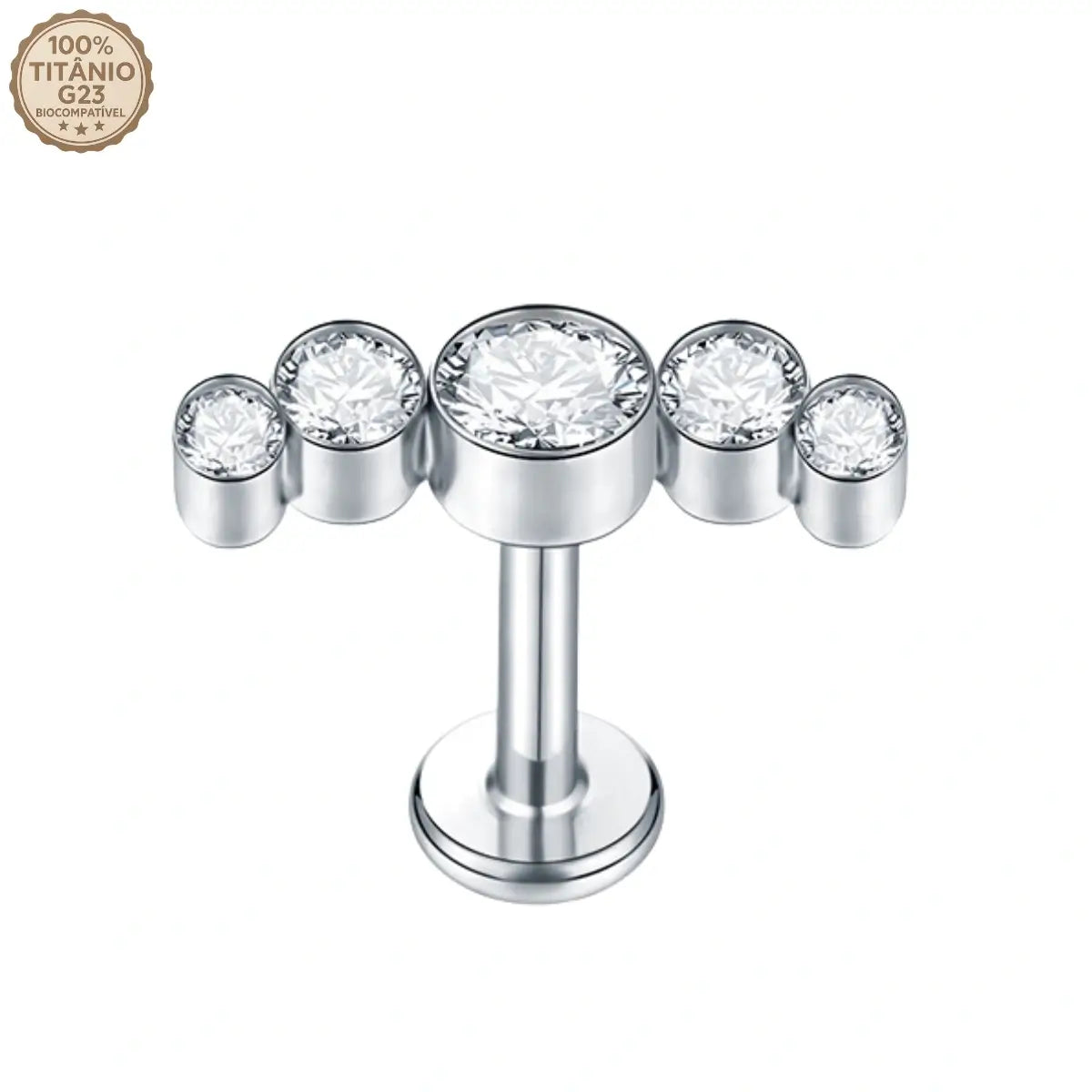 Piercing Labret de Titânio Cluster Curvo com 5 Zircônias Redondas