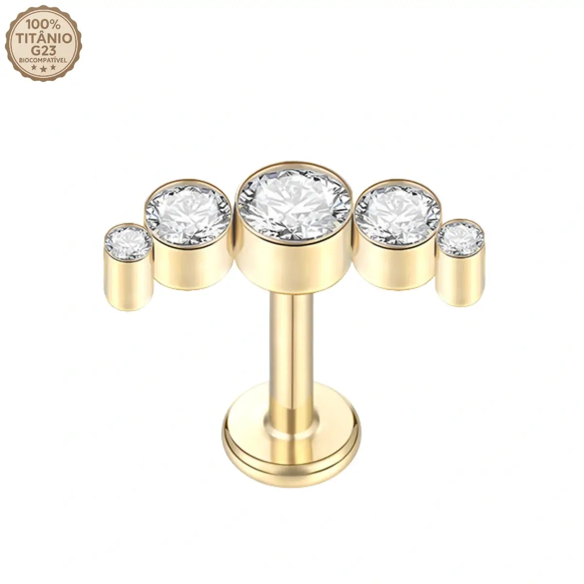 Piercing Labret de Titânio Cluster Curvo com 5 Zircônias Redondas