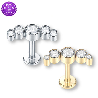 Piercing Labret de Titânio Cluster Curvo com 5 Zircônias Redondas