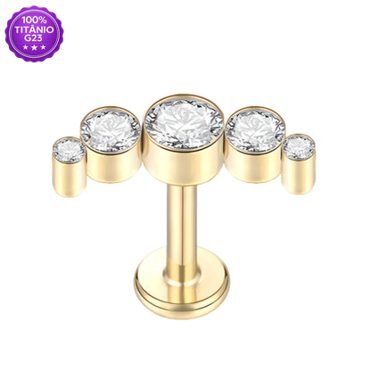 Piercing Labret de Titânio Cluster Curvo com 5 Zircônias Redondas