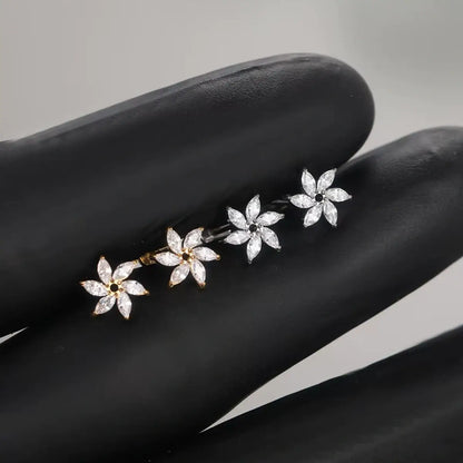 Piercing Labret de Titânio com 6 Zircônias em Formato de Flor