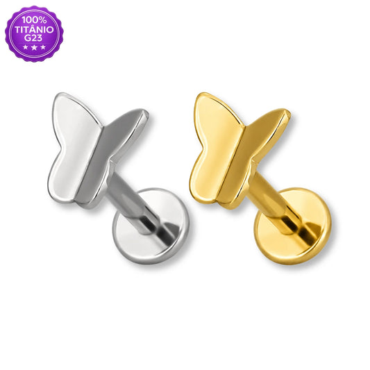 Piercing Labret de Titânio G23 Borboleta Metálica Lisa