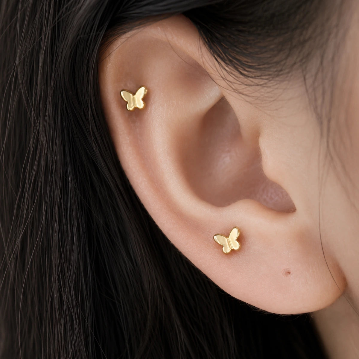 Piercing Labret de Titânio G23 Borboleta Metálica Lisa