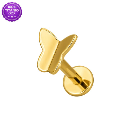 Piercing Labret de Titânio G23 Borboleta Metálica Lisa