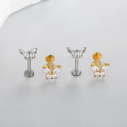 Piercing Labret de Titânio Borboleta em Zircônia