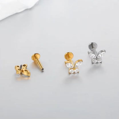 Piercing Labret de Titânio Borboleta em Zircônia